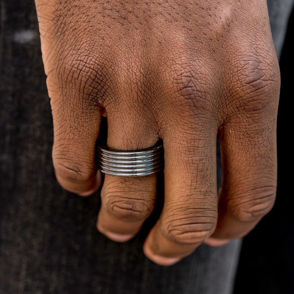 NWT A Mans Man gunmetal grey ribbed stretch ring
